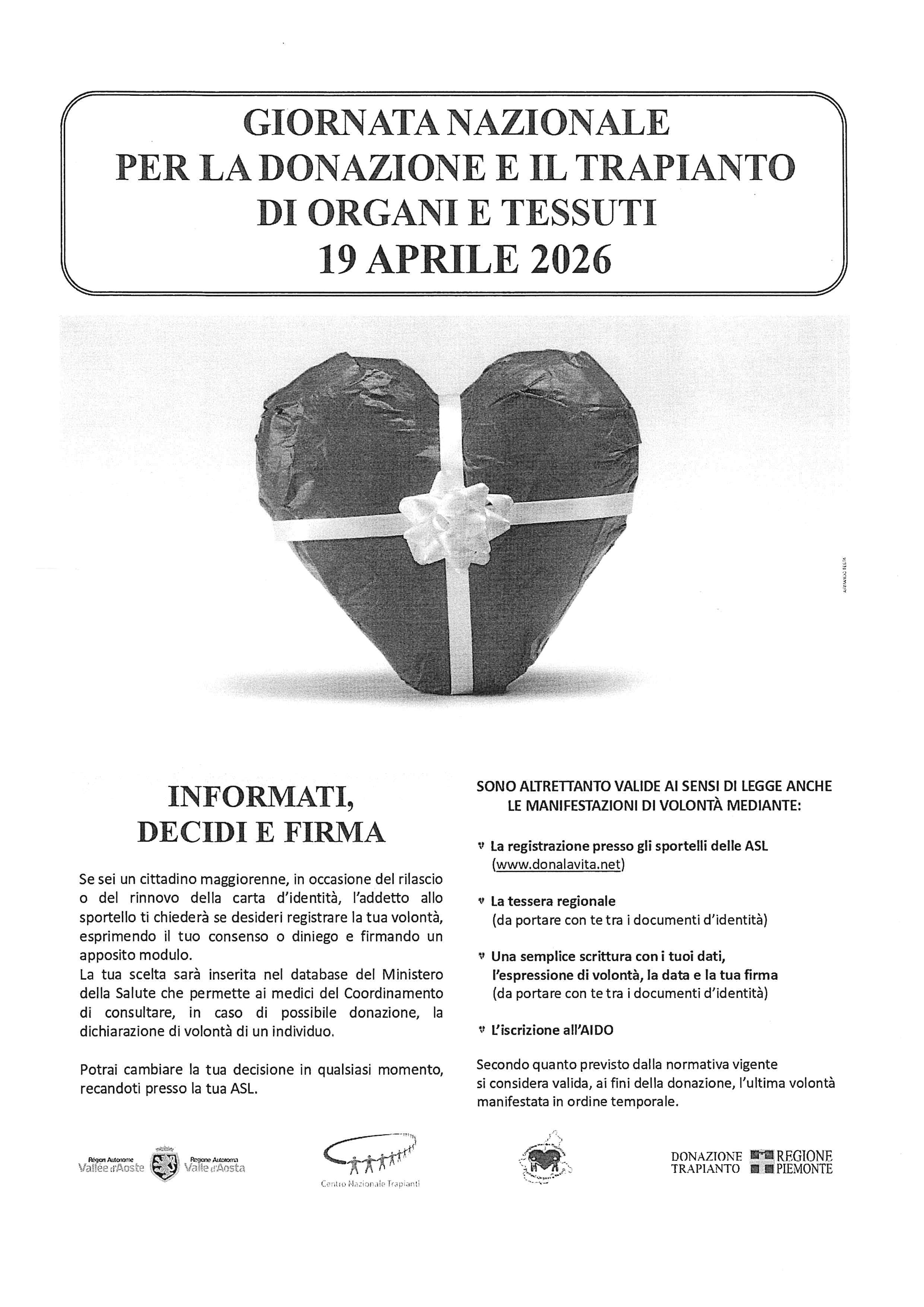 Giornata nazionale per la donazione e il trapianto di organi e tessuti